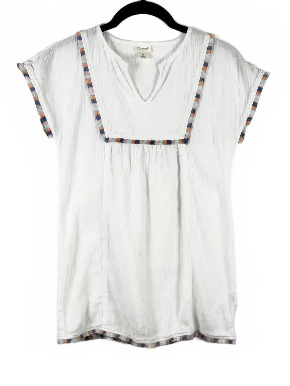 Crewcuts Girls White Fringe Gauze Swim Coverup Tunic Multicolored Trim Sz Medium